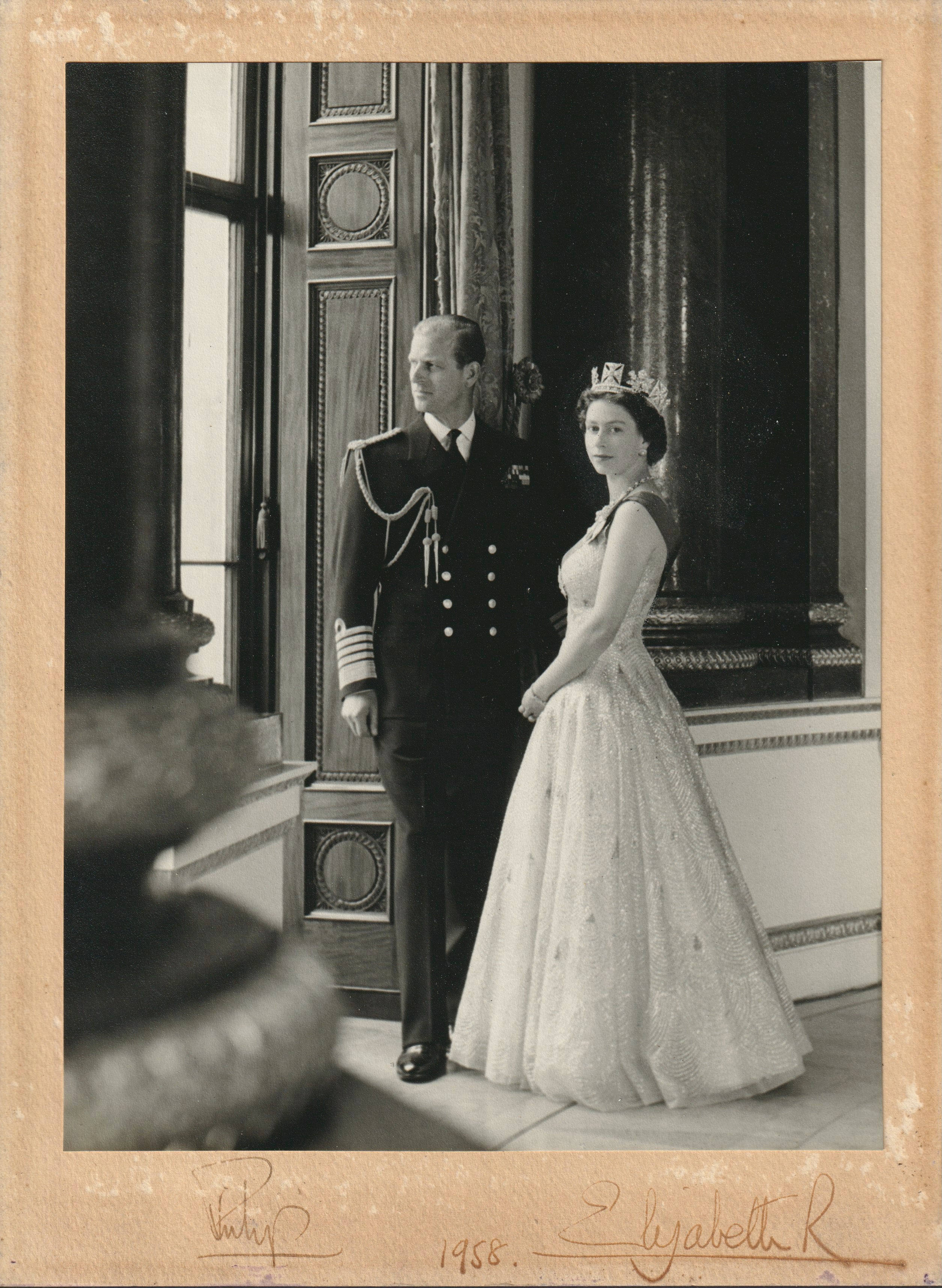 Elizabeth II and Prince Philip 1958 signed photograph