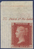 Great Britain 1855 1d red brown, Plate 20, imprimatur, SG24var