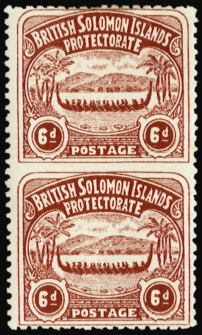 Solomon Islands 1907 6d large canoe imperf pair (Unused) SG6a