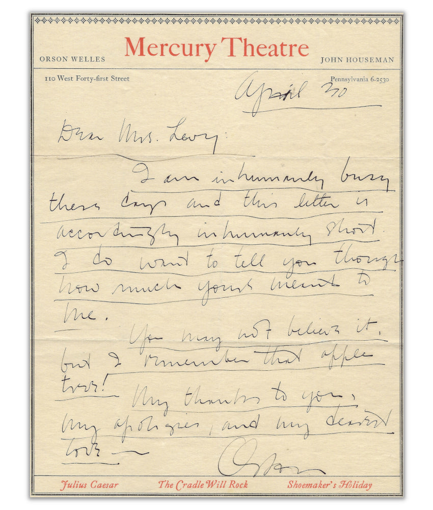 Orson Welles twice-signed handwritten letter