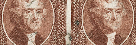 1856 5c Jefferson block valued at around $45,000