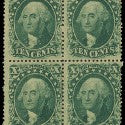 US 1857 10c block at auction for $15,000 this month