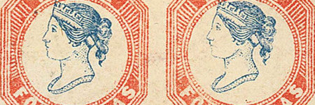 1854 4 annas pair to auction in Singapore stamp sale