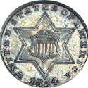 1854 proof three cent silver to lead Walter Freeman collection