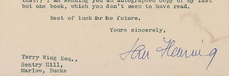 Ian Fleming's fan letter selling for $7,000 at RR Auction