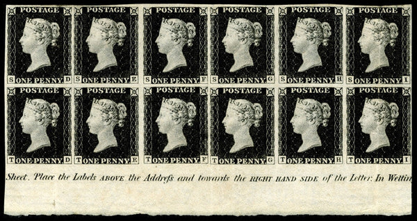 The Black Dozen 1d Victoria 1840 Penny Black multiple