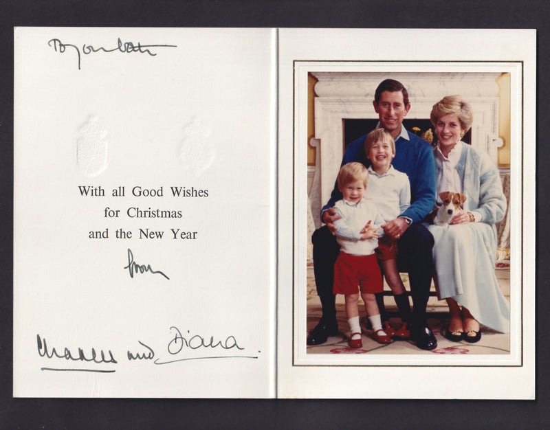 King Charles III and Princess Diana signed 1986 Christmas Card