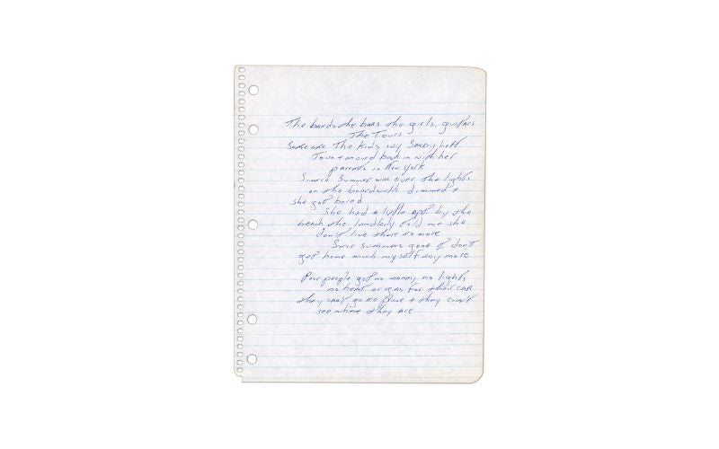 Rare handwritten lyrics by a rock legend