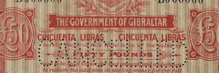 Gibraltar specimen £50 banknote to auction on September 28