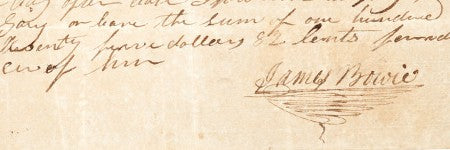 James Bowie autographed note realises $62,500 on March 14