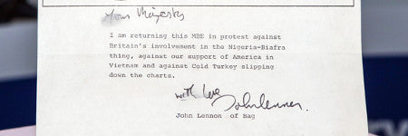 Lennon's MBE return letter valued at $73,000