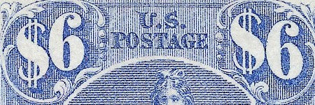 1875 special printing $6 ultramarine newspaper stamp valued at $80,000