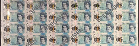 British 2016 polymer £5 note sheet sells for $11,000