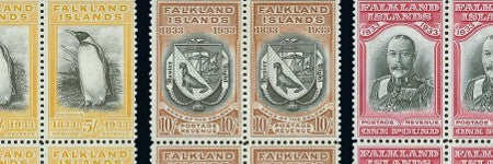 1933 centenary Falkland Island blocks of four to auction