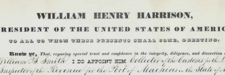 William Henry Harrison signed document makes $75,000