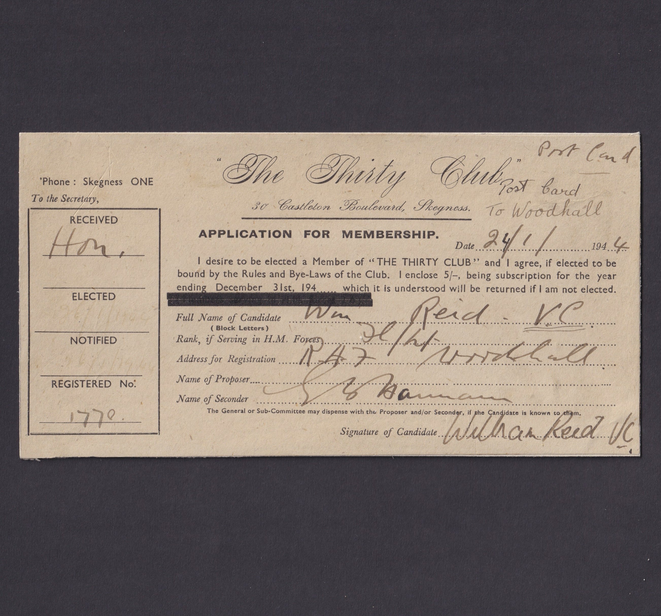 Bill Reed Monogram Bill Reid - WW2 Legend VC Signature