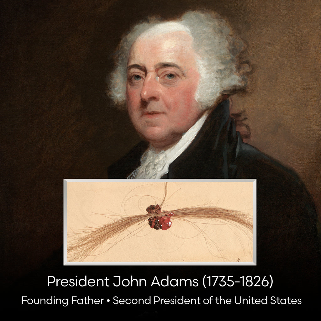 A very rare substantial lock of founding father President John Adams’ hair, originally obtained from the estate of George F. Noyes of Portland, Maine.
