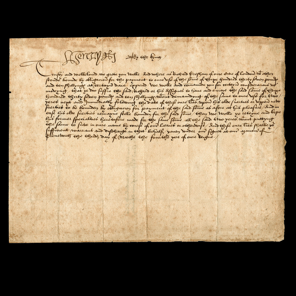 King Henry VIII signed vellum document in superb condition dated 1513 - the year Henry VIII invaded France. Provenance Sir Thomas Phillipps.
