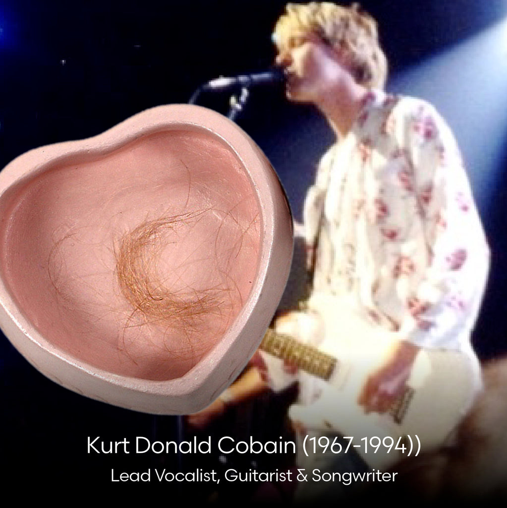 Kurt Cobain Authentic Full Lock of Hair&nbsp; in heart-shaped porcelain box Signed on the the lid.