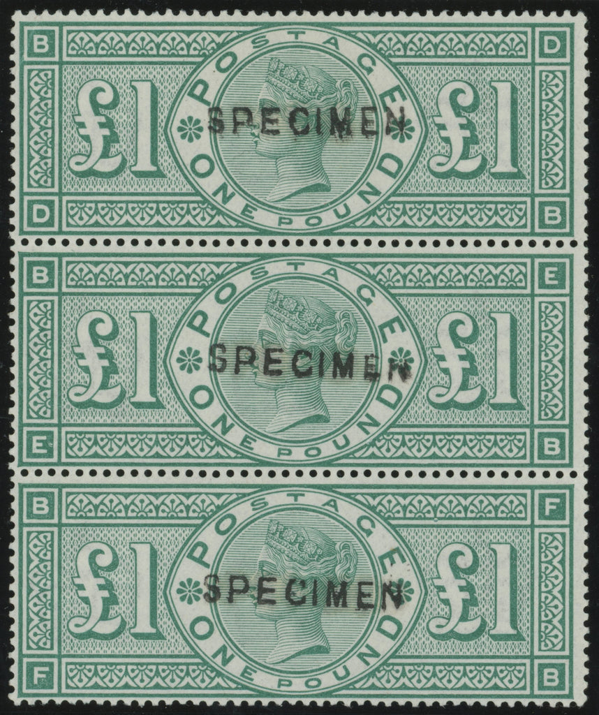Great Britain 1891 £1 green Specimens, very fine unused vertical strip of three, SG212s