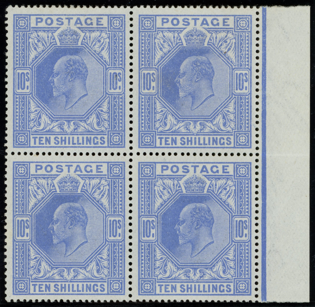 Great Britain 1911 10s blue unmounted mint marginal block of four, SG319