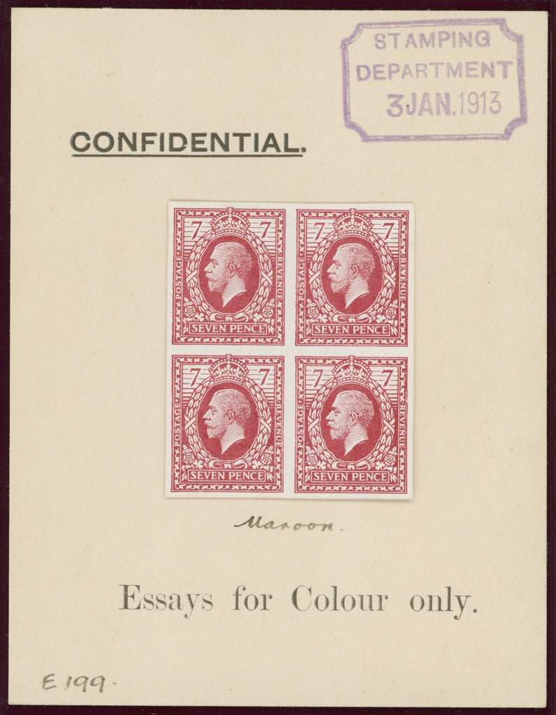 Great Britain 1913 7d Eve's Wreath design colour essays, SG387var