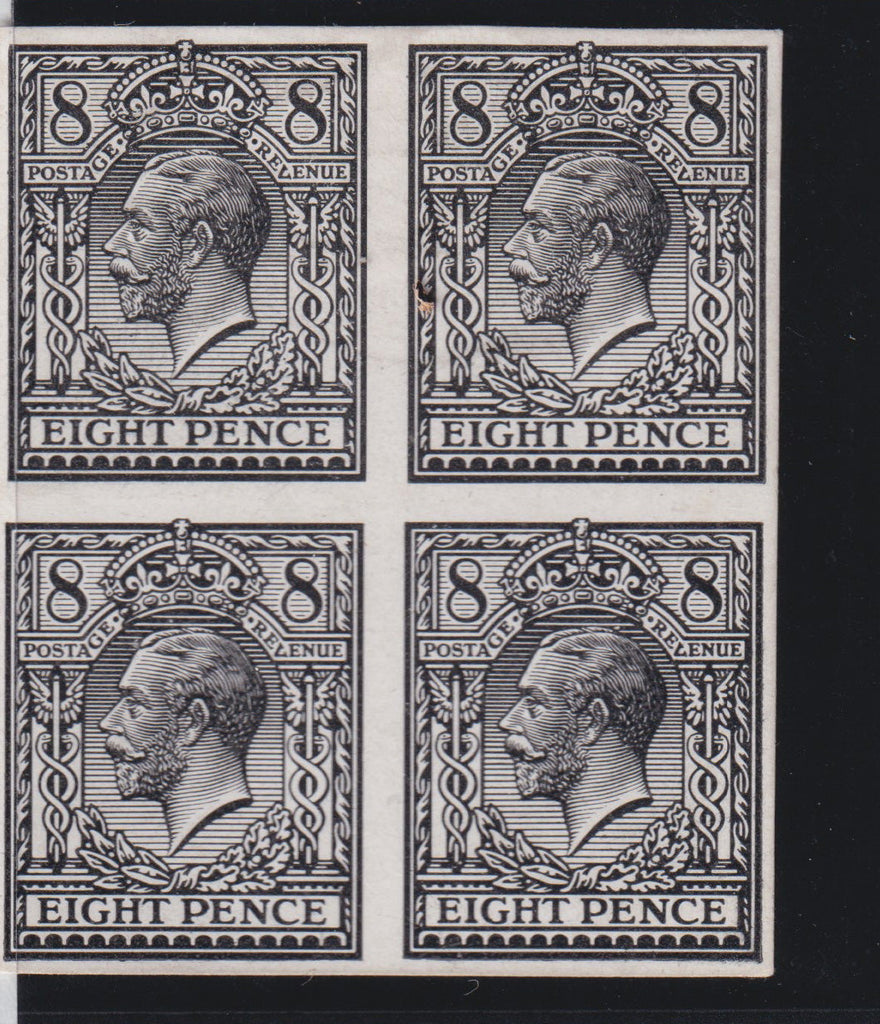 Great Britain 1912 8d Trials of Eve's Pillar Design superb block of four, SG390var