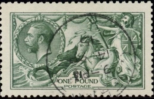 Great Britain 1913 £1 deep green "Seahorses", very fine used, SG403var.