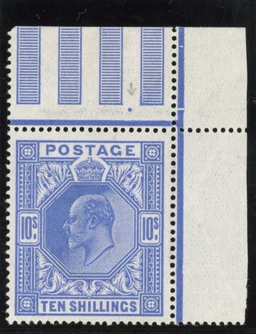 Great Britain 1911 10s deep blue rare colour share unmounted mint marginal example, SG319var
