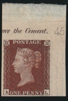Great Britain 1841 1d deep red brown Plate 45 imprimatur, SG8var