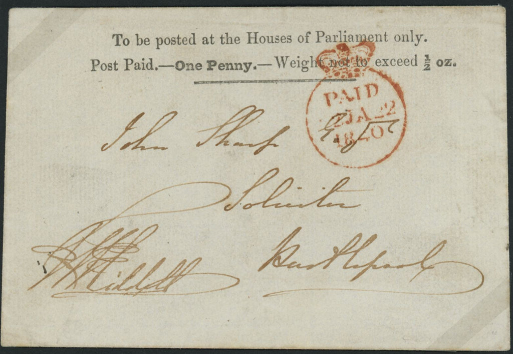 Great Britain 1840 1d "Houses of Parliament" Envelope - very high quality example, SGPE1