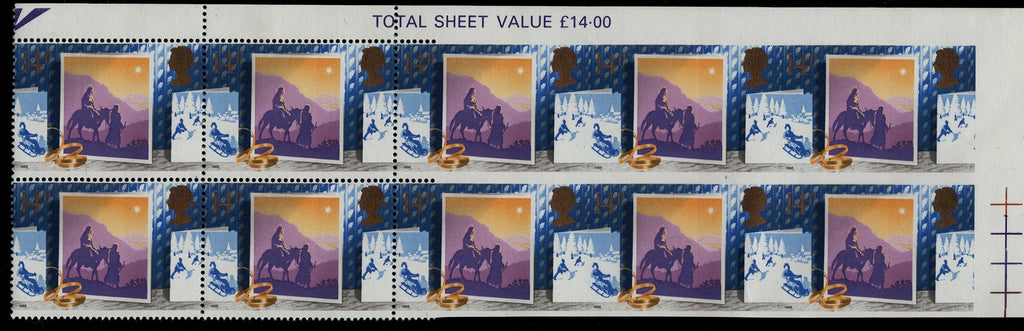 Great Britain 1988 14p Christmas error unmounted mint marginal block of ten, SG1414b