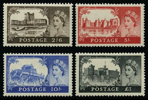 Great Britain 1955 2s6d-£1 "Castles", Waterlow printing, unmounted mint marginal set of 4, SG536/9