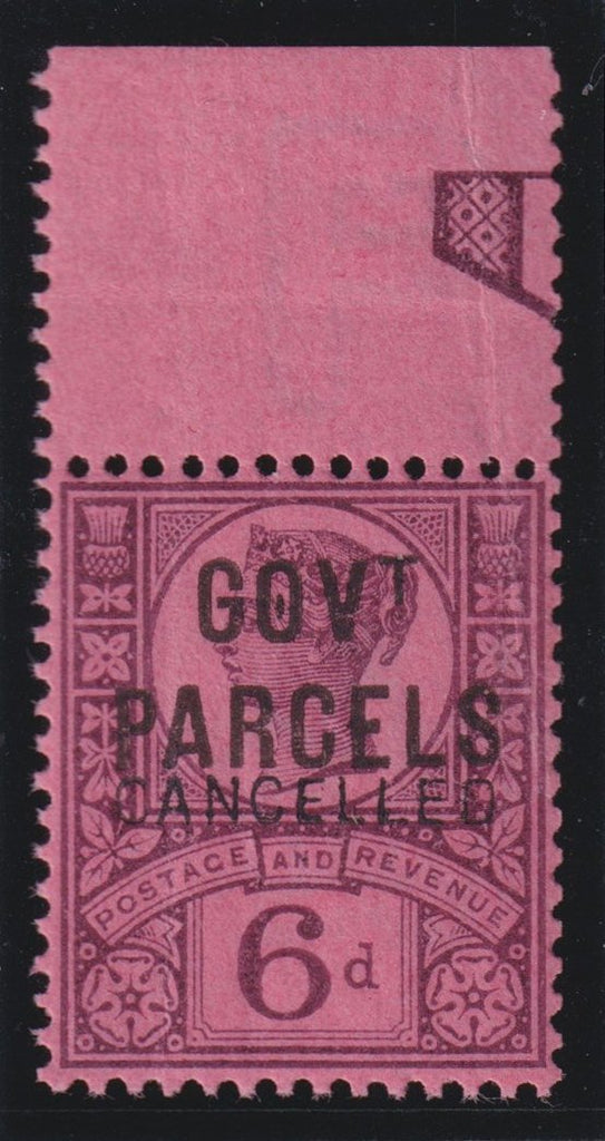 Great Britain 1887 6d purple/rose red (Govt. Parcels) Official overprinted "CANCELLED", SGO66var