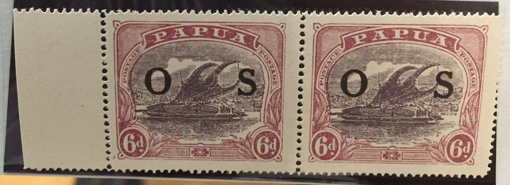 Australia Papua 1931-32 6d dull purple and red purple Official horizontal pair with 'POSTACE' error, SGO62/a