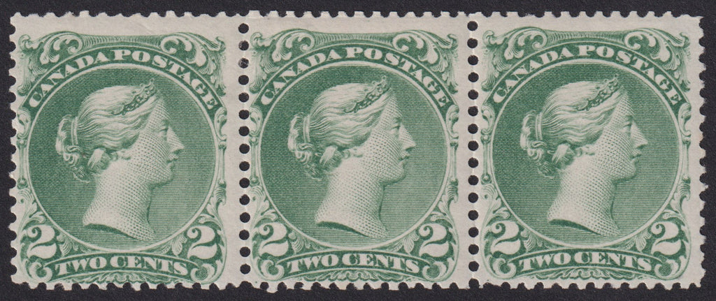 Canada 1868-90 2c deep green 'Large Queen' mint strip of three, SG57
