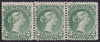 Canada 1868-90 2c deep green 'Large Queen' mint strip of three, SG57