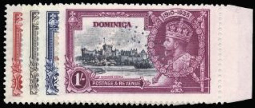 Dominica 1935 Silver Jubilee set of 4 to 1s slate purple, brilliant unmounted mint specimens, SG92s/5s