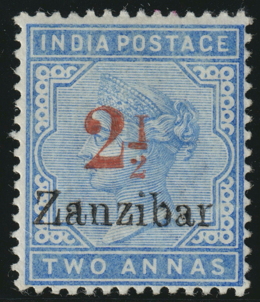 Zanzibar 1895-98 '2½' (type 7) on 2a pale blue variety with inverted "1" in "½" brilliant mint example, SG27m