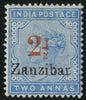 Zanzibar 1895-98 '2½' (type 7) on 2a pale blue variety with inverted "1" in "½" brilliant mint example, SG27m