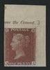 Great Britain 1855 1d red brown Plate 3 unique marginal imprimatur showing plate number, SG24var