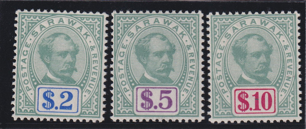 Sarawak 1888-97 $2, $5, $10, SG 21a/c