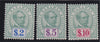 Sarawak 1888-97 $2, $5, $10, SG 21a/c