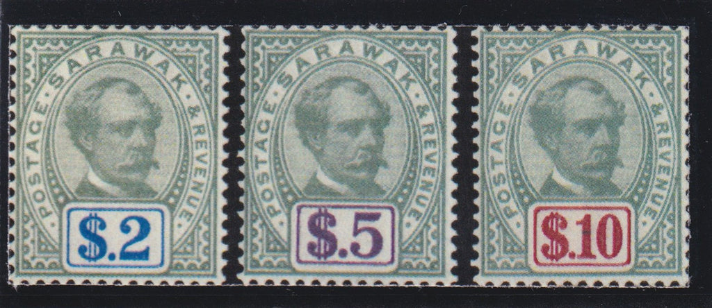 Sarawak 1888-97 unissued high values $2, $5, $10, superb unmounted mint set, SG21a/c