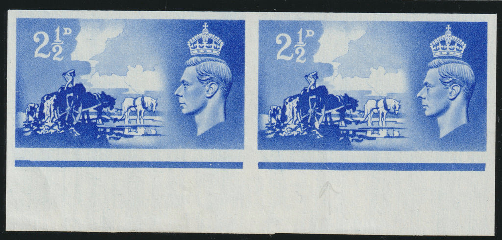 Great Britain 1948 2½d ultramarine Channel Islands Liberation imperforate imprimatur pair, SG C2avar