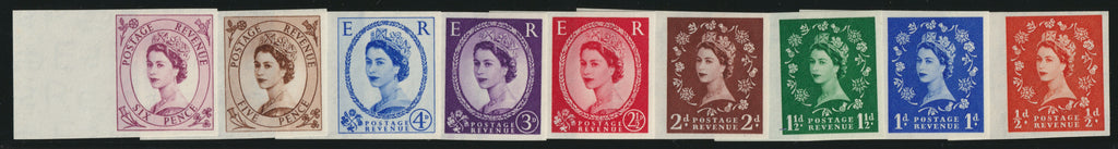 Great Britain 1952–54 2d–1s6d Wildings (Watermark Tudor Crown) imperforate imprimatur set, SG515/31var