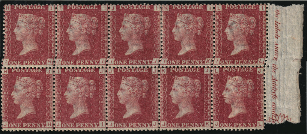 Great Britain 1873 1d rose red Plate 168 mint marginal block of 10, SG43