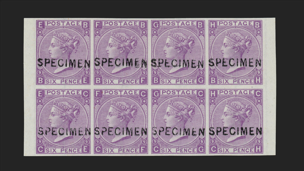 Great Britain 1870 6d mauve Plate 9 Specimens, superb unmounted mint block of eight, SG109var