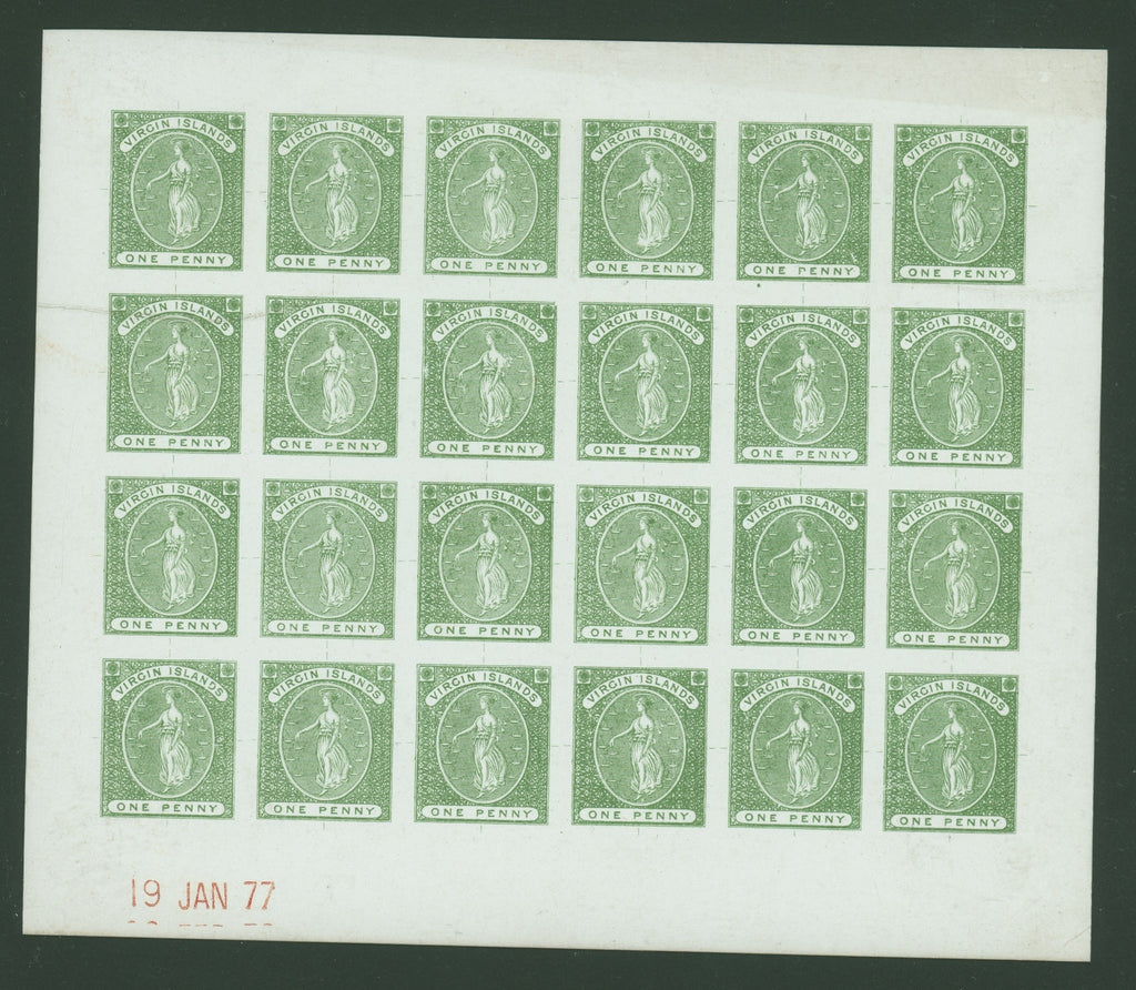 VIRGIN ISLANDS 1877 (19 JAN) De La Rue 1d proof in green, SG 22