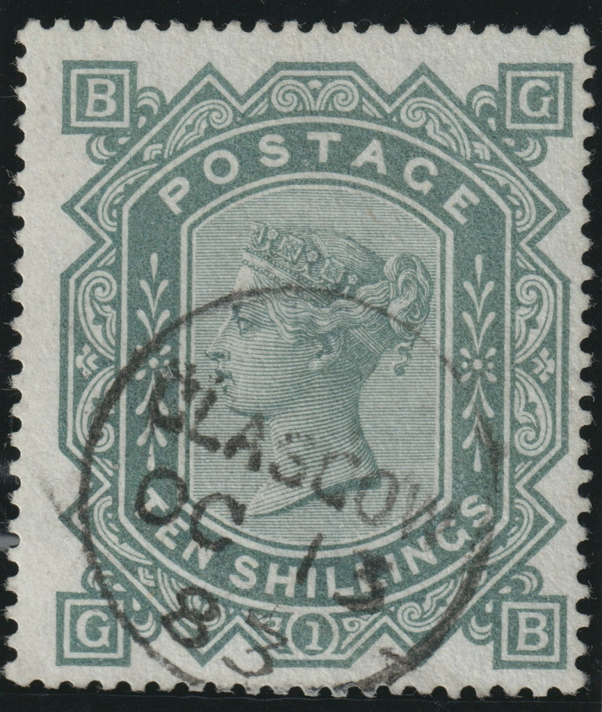 Great Britain 1883 10s grey green Plate 1 (white paper) fine used example, SG135